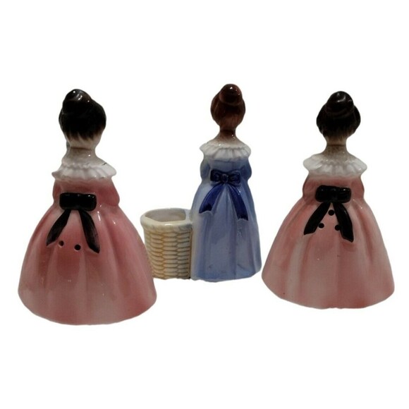 Vintage 3 pcs Praying Women Salt Pepper Shakers Toothpick Holder Daily Bread SEE - Picture 2 of 4